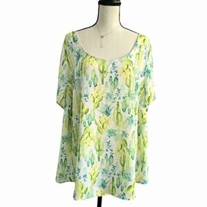 Torrid Women’s Blouse Plus Size 2X Cactus Print Button Back Boho Resortwear